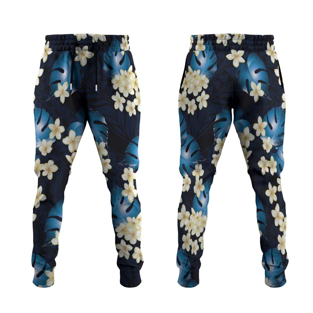 Blue Tropical Hawaii Jogger Pants Seamless Monstera Plumeria Hawaiian Pattern LT14 Blue - Polynesian Pride