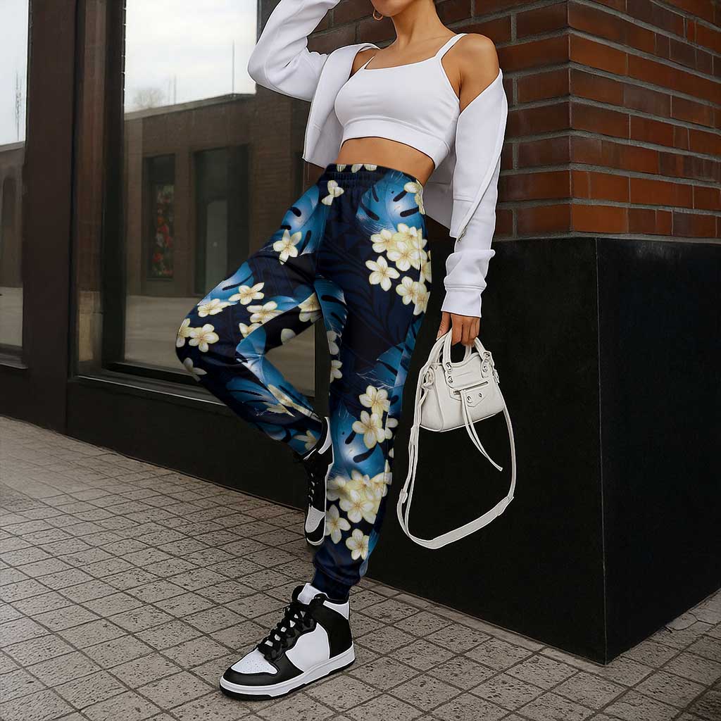 Blue Tropical Hawaii Jogger Pants Seamless Monstera Plumeria Hawaiian Pattern LT14 - Polynesian Pride