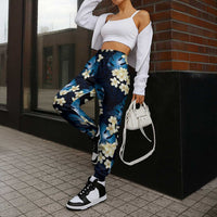 Blue Tropical Hawaii Jogger Pants Seamless Monstera Plumeria Hawaiian Pattern LT14 - Polynesian Pride