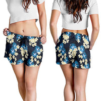Blue Tropical Hawaii Shorts for Women Seamless Monstera Plumeria Hawaiian Pattern - Polynesian Pride