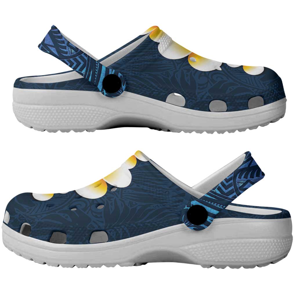 Blue Tropical Plumeria With Galaxy Polynesian Art Clogs Shoes