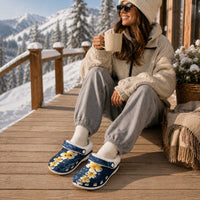 Blue Tropical Plumeria With Galaxy Polynesian Art Fleece Clogs