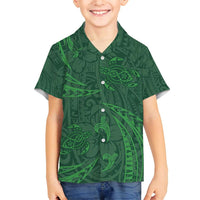 Polynesian Tribal Green Family Matching Off Shoulder Maxi Dress and Hawaiian Shirt Turtle Tattoo LT05 Son's Shirt Green - Polynesian Pride