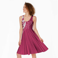 Breast Cancer Awareness Maori Midi Dress Koru Kowhaiwhai - Polynesian Pride