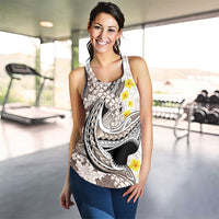 Brown and White Hawaii Shark Tattoo Women Racerback Tank Puakenikeni Lei Plumeria Polynesian Pattern LT14 - Polynesian Pride