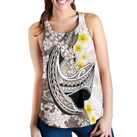 Brown and White Hawaii Shark Tattoo Women Racerback Tank Puakenikeni Lei Plumeria Polynesian Pattern LT14 - Polynesian Pride