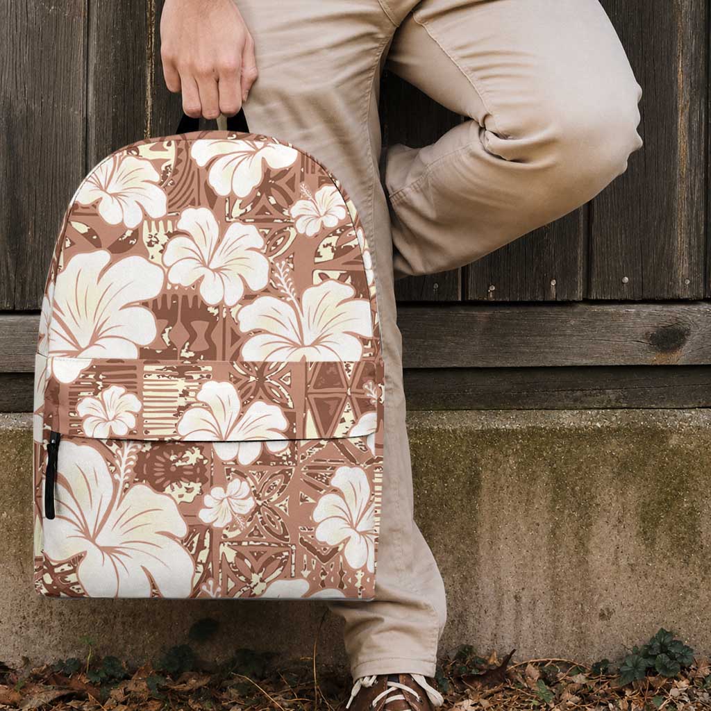 Brown Bula Fiji Masi Hibiscus Seamless Backpack