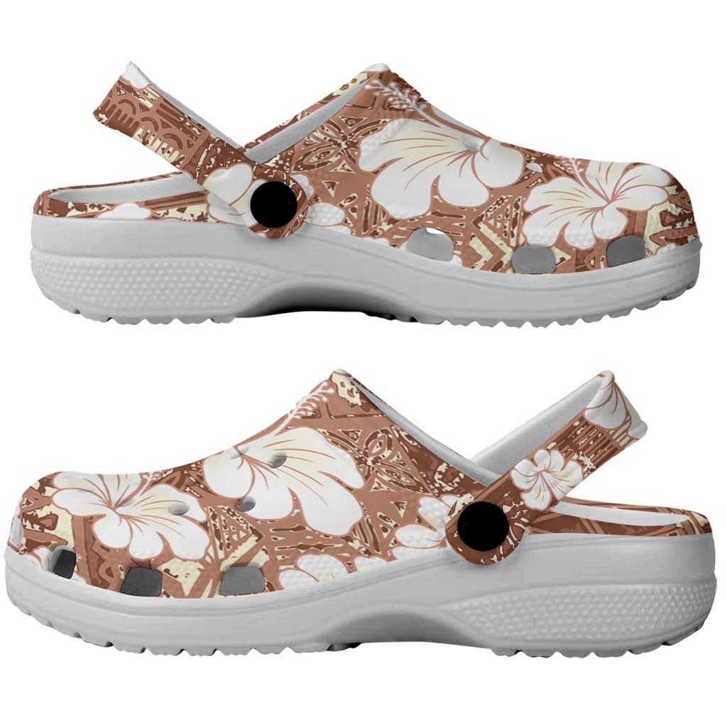 Brown Bula Fiji Masi Hibiscus Seamless Clogs Shoes