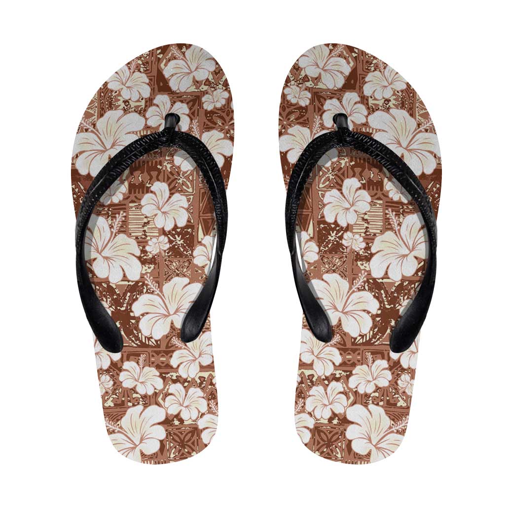 Brown Bula Fiji Masi Hibiscus Seamless Flip Flops