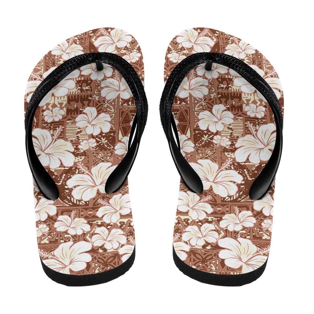 Brown Bula Fiji Masi Hibiscus Seamless Flip Flops