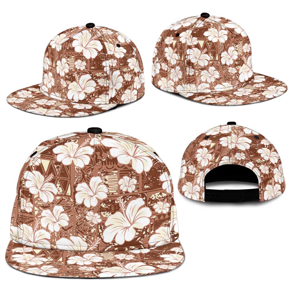 Brown Bula Fiji Masi Hibiscus Seamless Snapback Cap