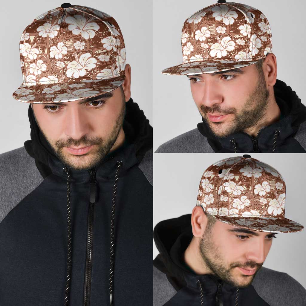 Brown Bula Fiji Masi Hibiscus Seamless Snapback Cap