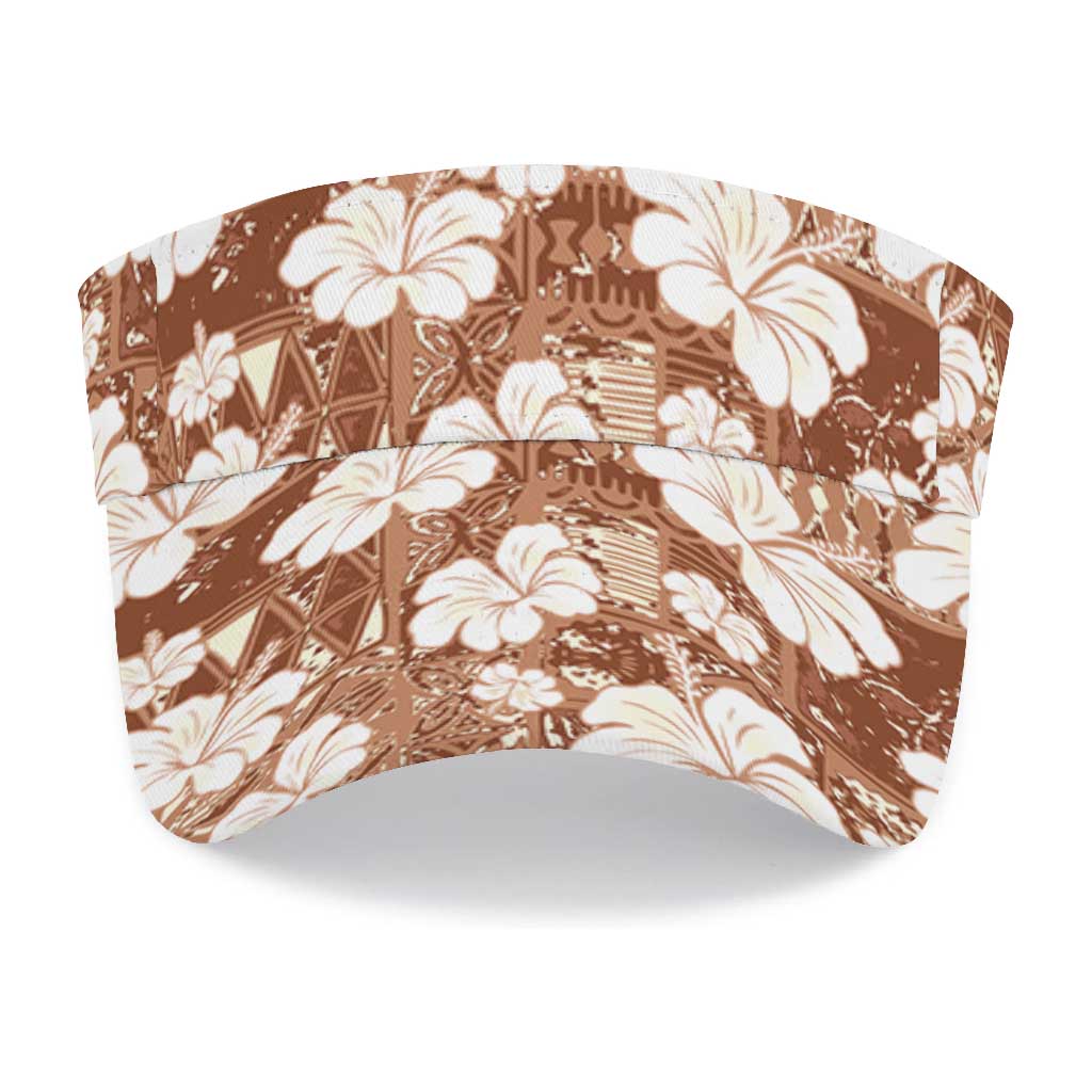 Brown Bula Fiji Masi Hibiscus Seamless Sun Visor Cap