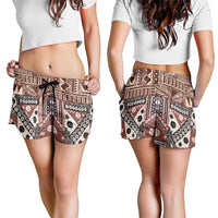 Brown Bula Fiji Shorts for Women Unique Masi Tapa Pattern LT14 - Polynesian Pride