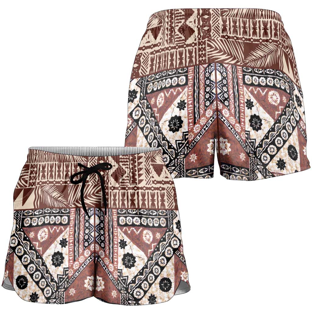 Brown Bula Fiji Shorts for Women Unique Masi Tapa Pattern LT14 - Polynesian Pride