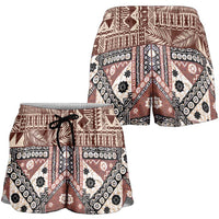 Brown Bula Fiji Shorts for Women Unique Masi Tapa Pattern LT14 - Polynesian Pride