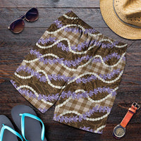 Brown Hawaii Palaka Honohono Pikake Shorts for Men Hawaiian Orchid Lei Polynesian Pattern LT14 Brown - Polynesian Pride