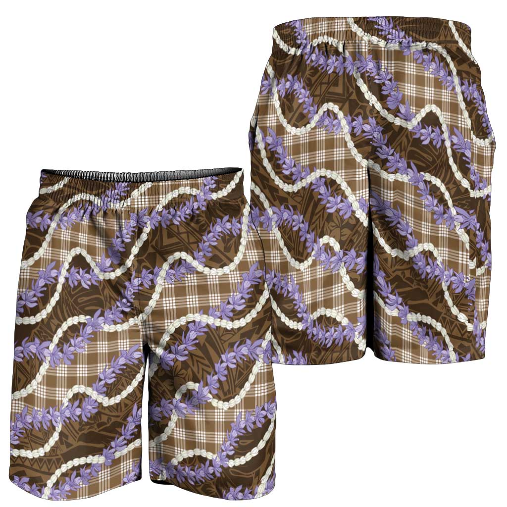 Brown Hawaii Palaka Honohono Pikake Shorts for Men Hawaiian Orchid Lei Polynesian Pattern LT14 - Polynesian Pride