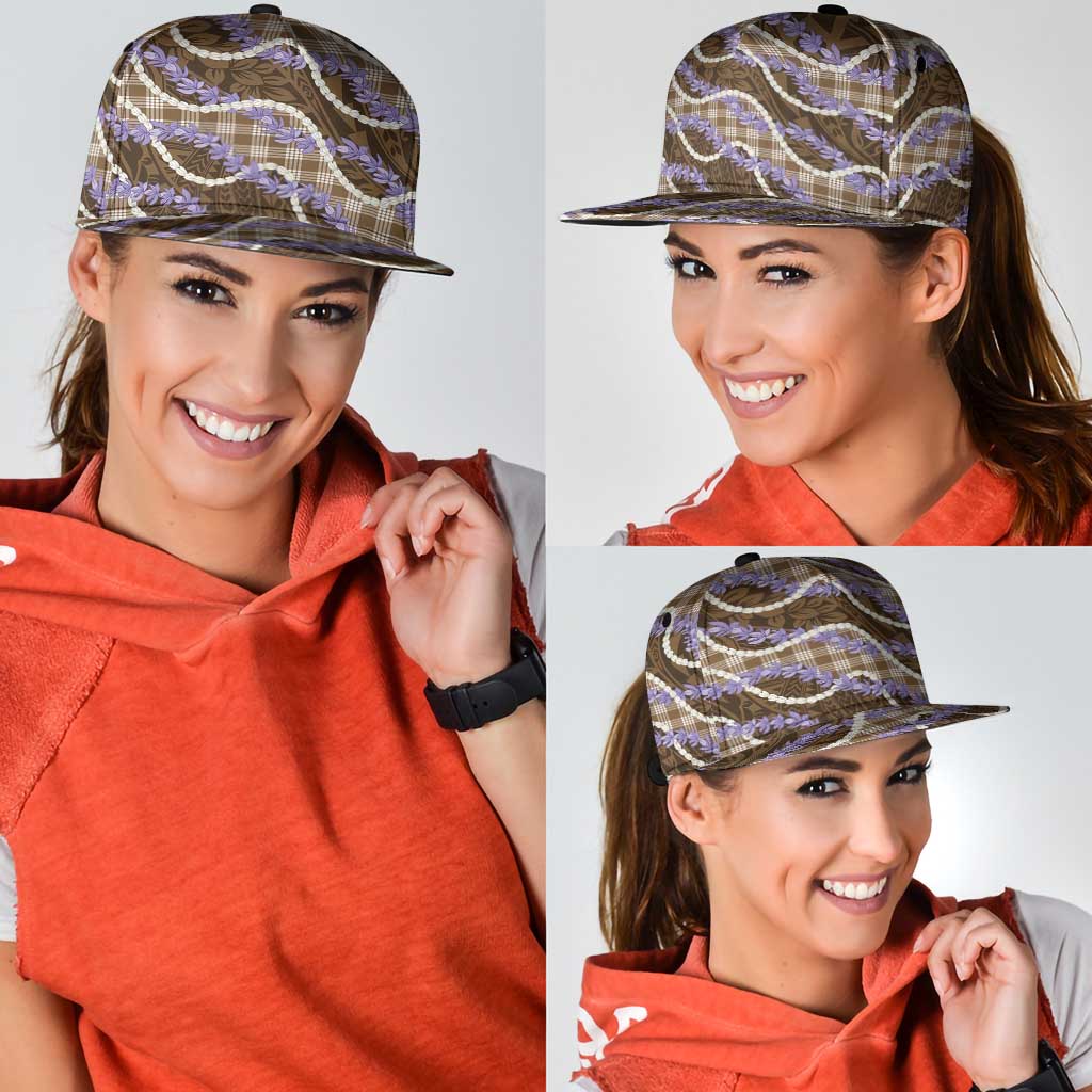 Brown Hawaii Palaka Honohono Pikake Snapback Cap Hawaiian Orchid Lei Polynesian Pattern - Polynesian Pride