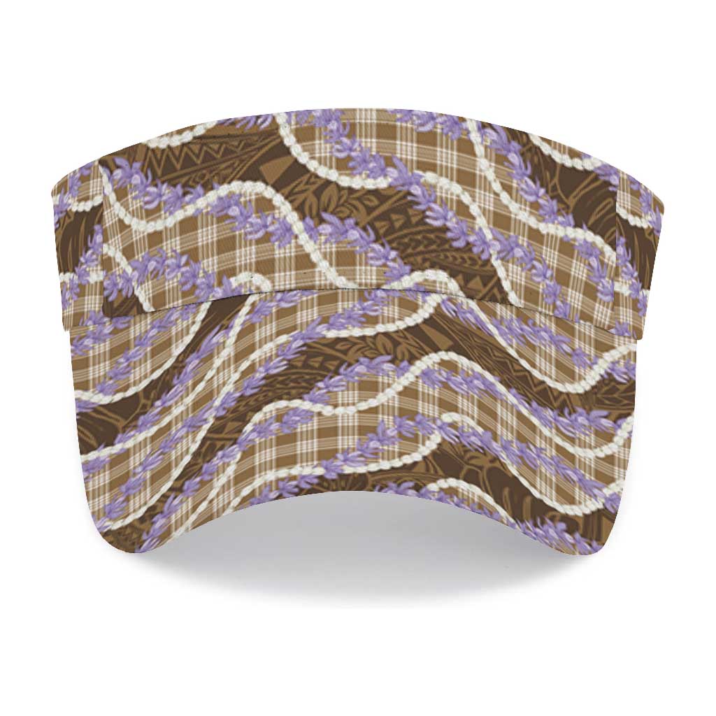 Brown Hawaii Palaka Honohono Pikake Sun Visor Cap Hawaiian Orchid Lei Polynesian Pattern