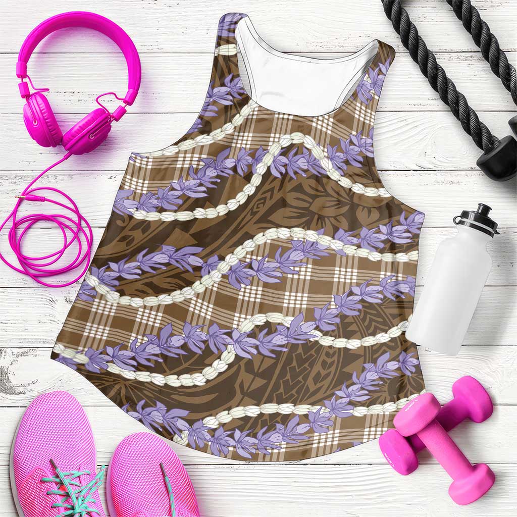 Brown Hawaii Palaka Honohono Pikake Women Racerback Tank Hawaiian Orchid Lei Polynesian Pattern LT14 Brown - Polynesian Pride