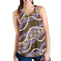 Brown Hawaii Palaka Honohono Pikake Women Racerback Tank Hawaiian Orchid Lei Polynesian Pattern LT14 - Polynesian Pride