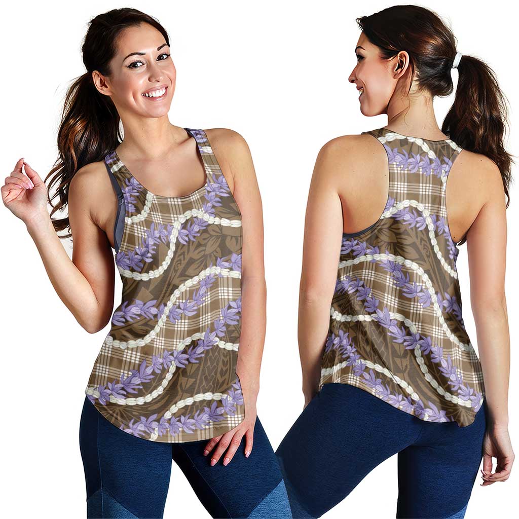 Brown Hawaii Palaka Honohono Pikake Women Racerback Tank Hawaiian Orchid Lei Polynesian Pattern LT14 - Polynesian Pride