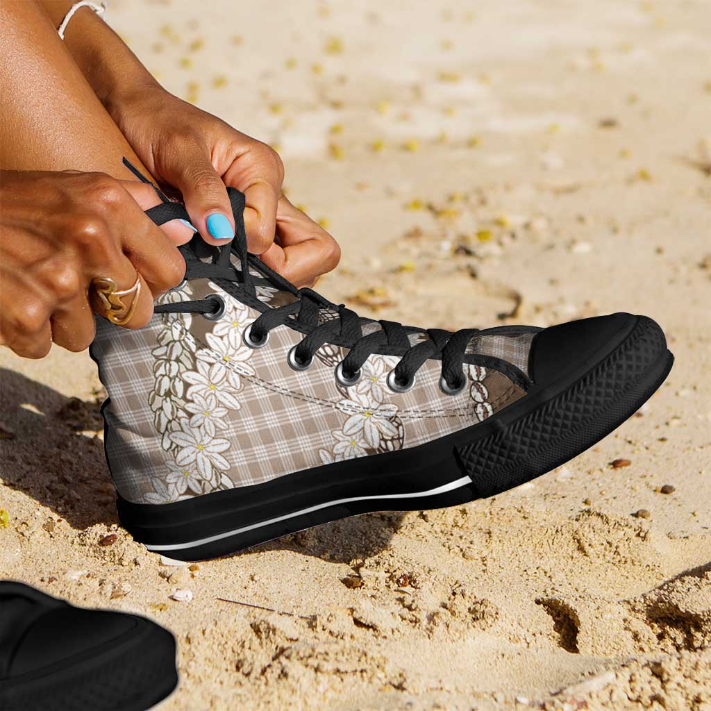 Brown Hawaii Tiare and Shell Lei High Top Shoes Hawaiian Palaka Luxury Vibes - Polynesian Pride