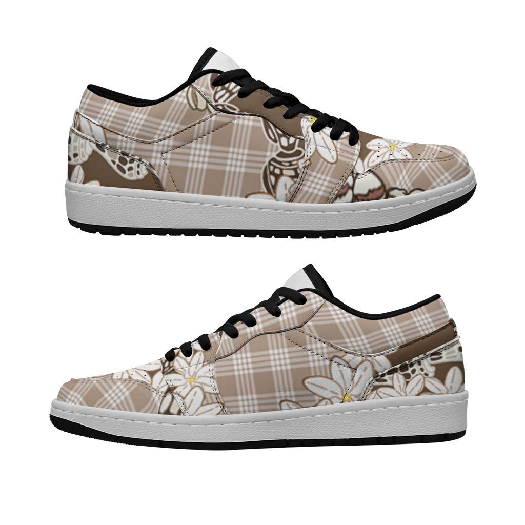 Brown Hawaii Tiare and Shell Lei Low Sneakers Hawaiian Palaka Luxury Vibes LT14
