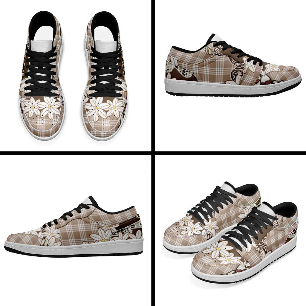 Brown Hawaii Tiare and Shell Lei Low Sneakers Hawaiian Palaka Luxury Vibes LT14