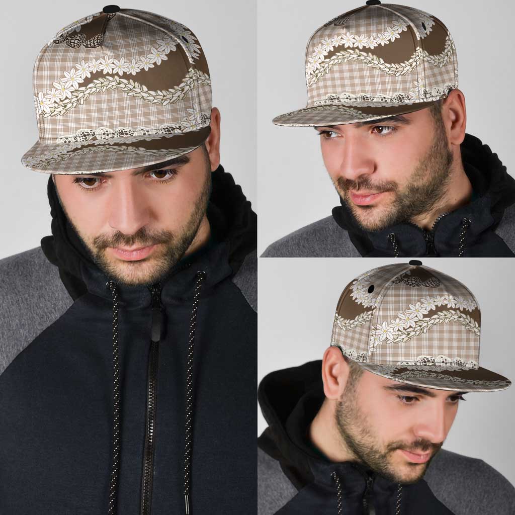 Brown Hawaii Tiare and Shell Lei Snapback Cap Hawaiian Palaka Luxury Vibes - Polynesian Pride