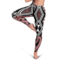 Brown New Zealand Leggings Aotearoa Kowhaiwhai Mix Taniko Art LT14