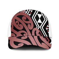 Brown New Zealand Mesh Trucker Cap Aotearoa Kowhaiwhai Mix Taniko Art - Polynesian Pride