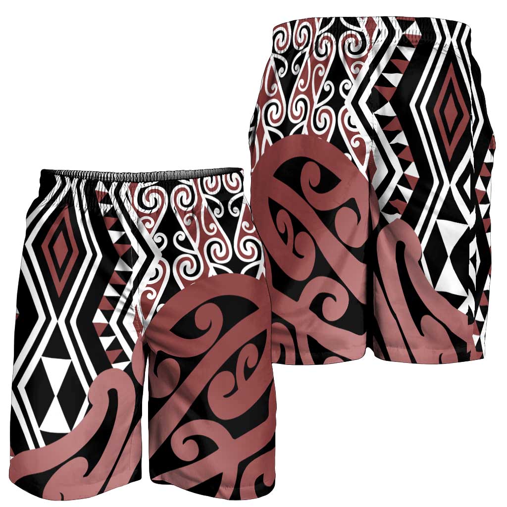 Brown New Zealand Shorts for Men Aotearoa Kowhaiwhai Mix Taniko Art LT14 - Polynesian Pride