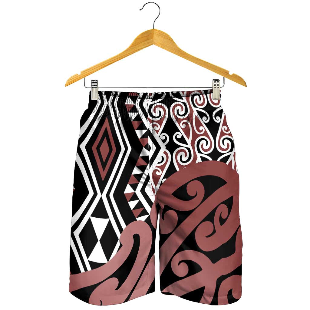 Brown New Zealand Shorts for Men Aotearoa Kowhaiwhai Mix Taniko Art LT14 - Polynesian Pride