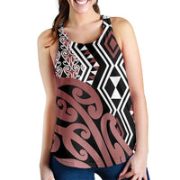 Brown New Zealand Women Racerback Tank Aotearoa Kowhaiwhai Mix Taniko Art LT14 - Polynesian Pride
