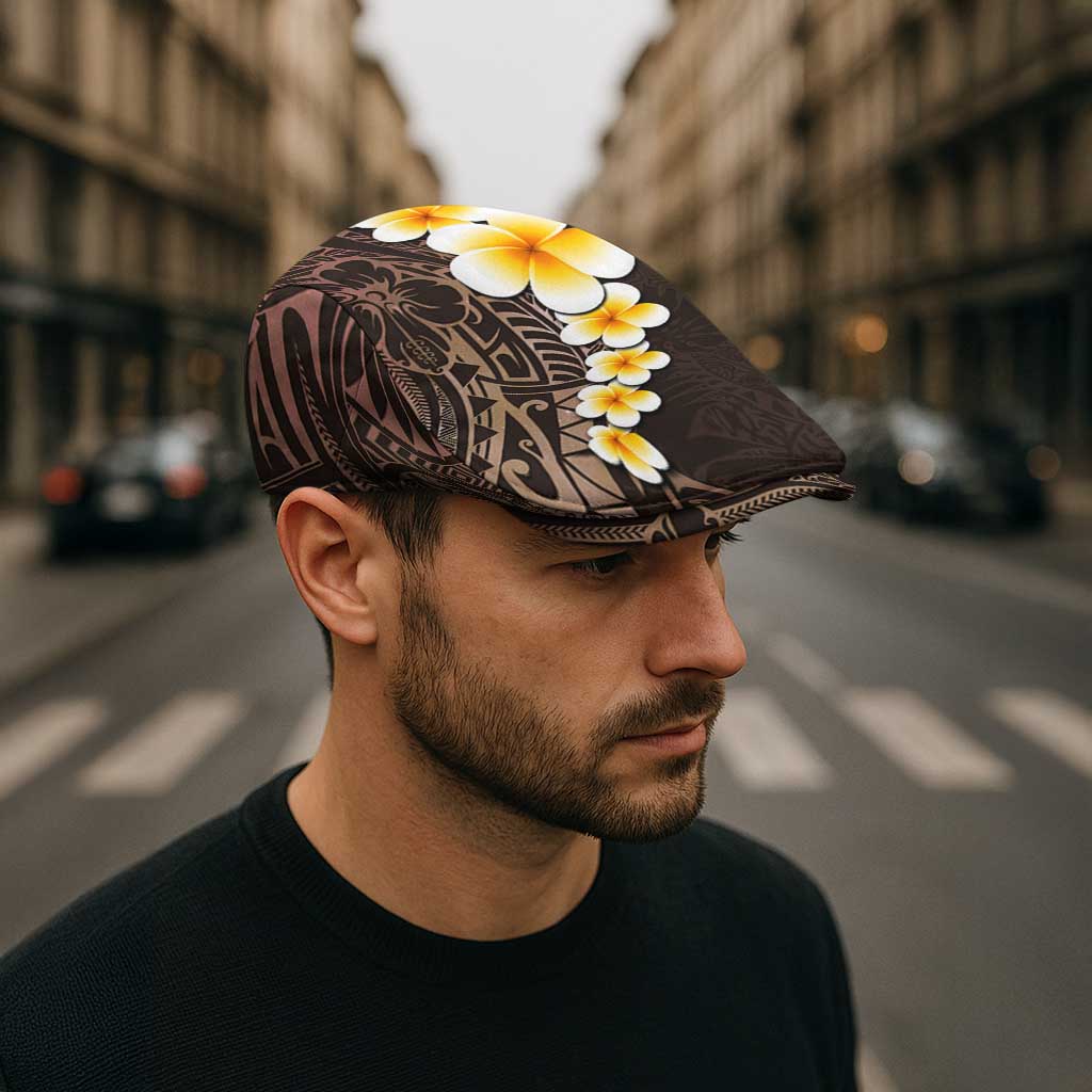 Brown Polynesia Jeff Hat Plumeria Tropical Leaves Galaxy Polynesian Art - Polynesian Pride