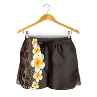 Brown Polynesia Shorts for Women Plumeria Tropical Leaves With Galaxy Polynesian Art - Polynesian Pride