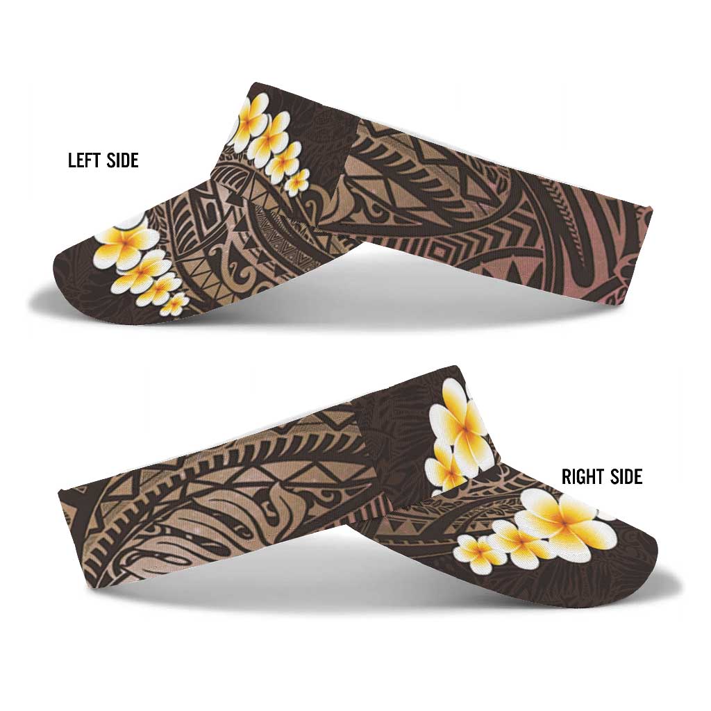 Brown Polynesia Sun Visor Cap Plumeria Tropical Leaves With Galaxy Polynesian Art