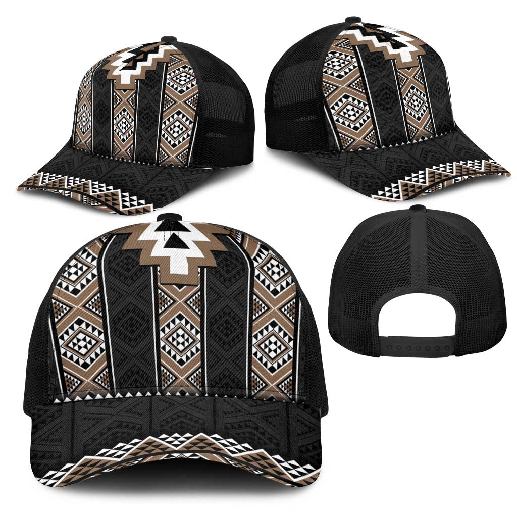 Brown Taniko Aotearoa Mesh Trucker Cap Niho Taniwha Mix Poutama - Polynesian Pride