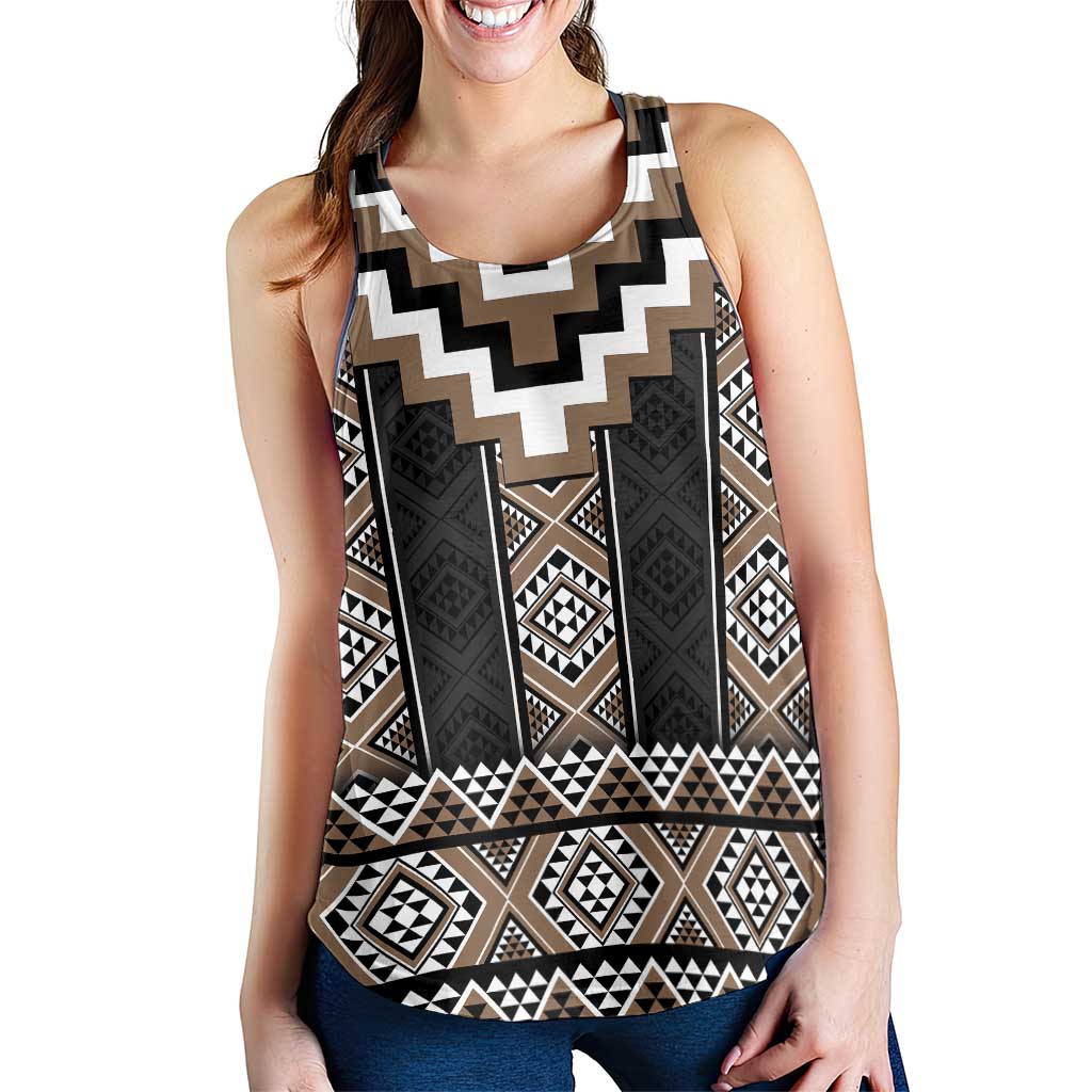 Brown Taniko Aotearoa Women Racerback Tank Niho Taniwha Mix Poutama LT14
