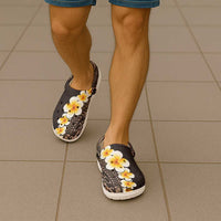 Brown Tropical Plumeria With Galaxy Polynesian Art Clogs Shoes