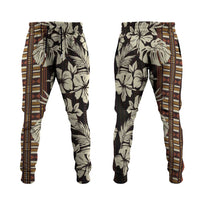 Bula Fiji Masi Jogger Pants Tapa Tropical Hibiscus Half Stylized LT14 Brown - Polynesian Pride