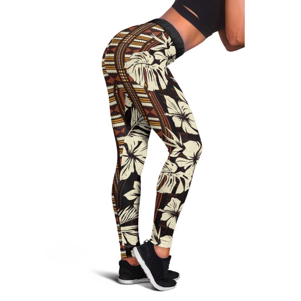 Bula Fiji Masi Leggings Tapa Tropical Hibiscus Half Stylized - Polynesian Pride