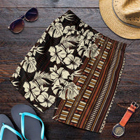 Bula Fiji Masi Shorts for Men Tapa Tropical Hibiscus Half Stylized LT14 Brown - Polynesian Pride