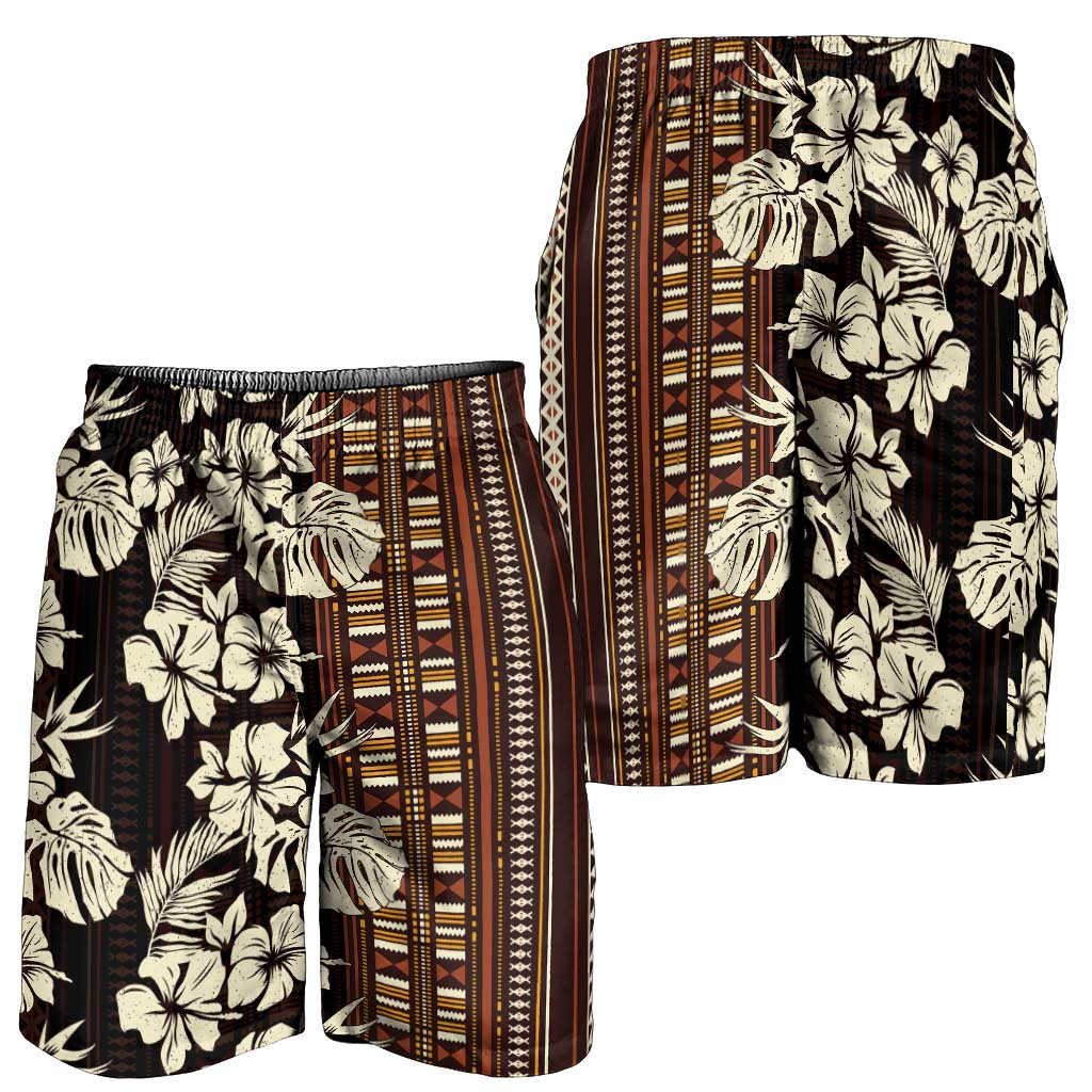 Bula Fiji Masi Shorts for Men Tapa Tropical Hibiscus Half Stylized LT14 - Polynesian Pride