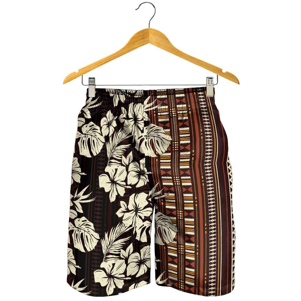 Bula Fiji Masi Shorts for Men Tapa Tropical Hibiscus Half Stylized LT14 - Polynesian Pride