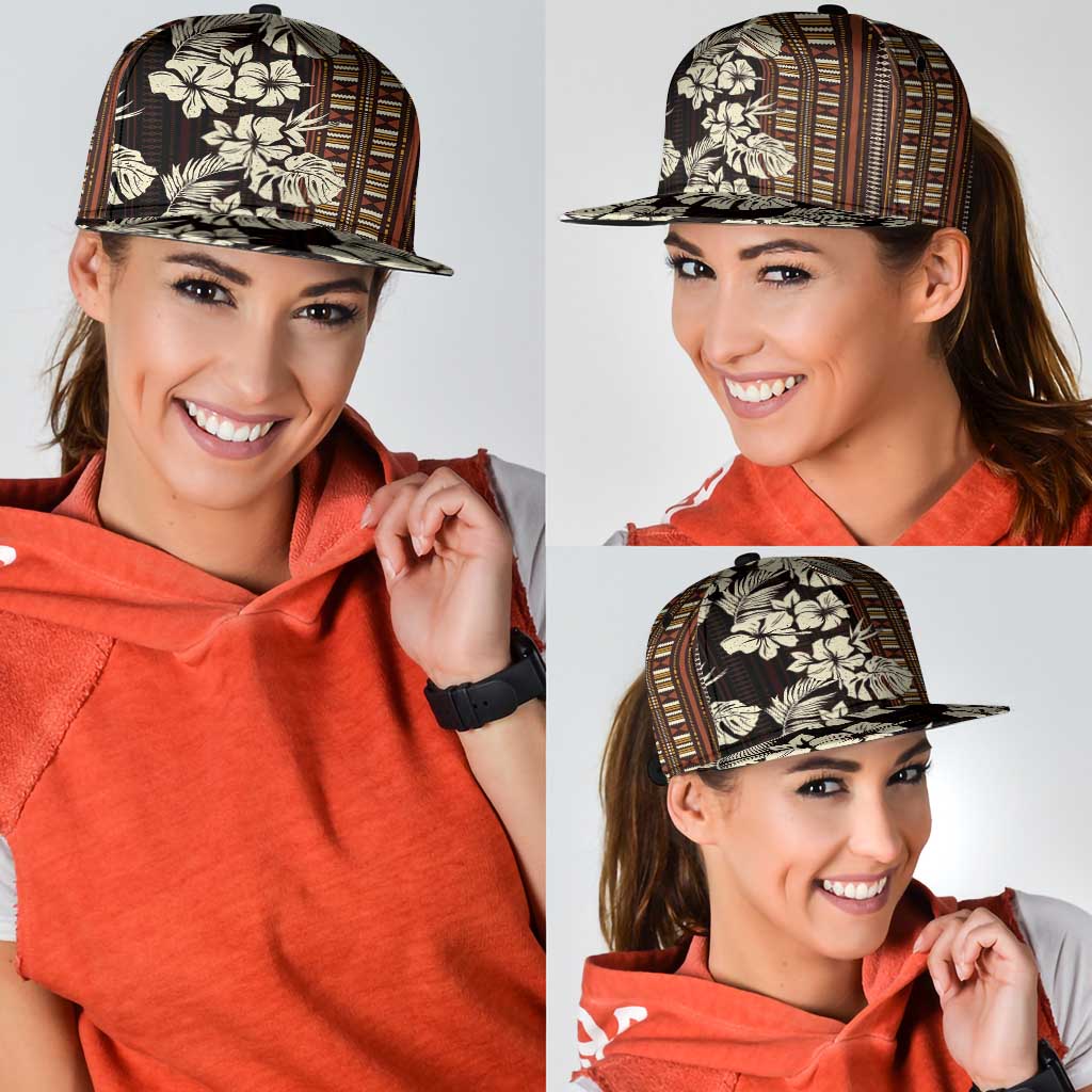 Bula Fiji Masi Snapback Cap Tapa Tropical Hibiscus Half Stylized - Polynesian Pride