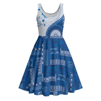 Bula Fiji Midi Dress Blue Plumeria Masi Tapa Pattern LT05 Blue - Polynesian Pride
