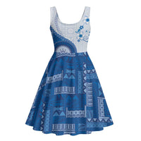 Bula Fiji Midi Dress Blue Plumeria Masi Tapa Pattern LT05 - Polynesian Pride